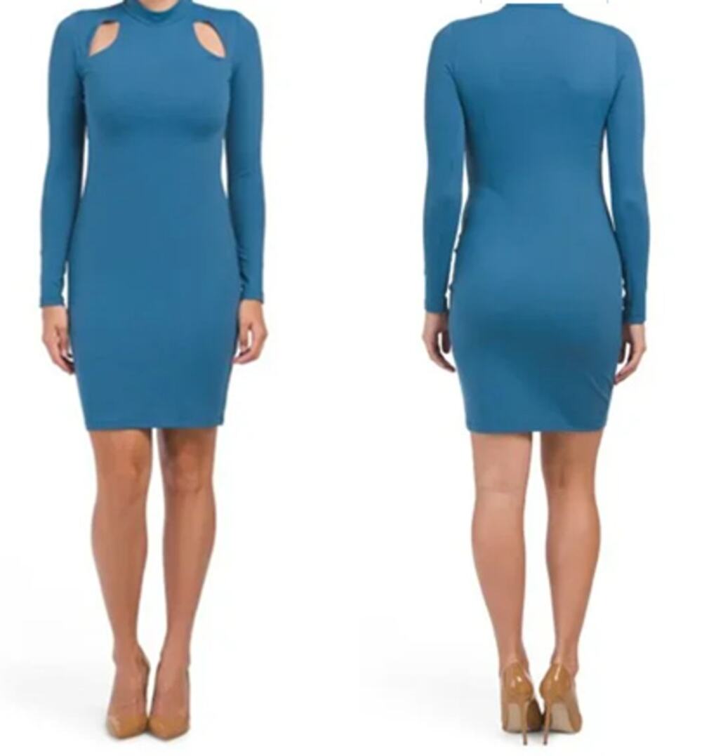 Susana Monaco Cutout Long Sleeve Mock Neck Mini Dress Blue S NWT Cocktail Party